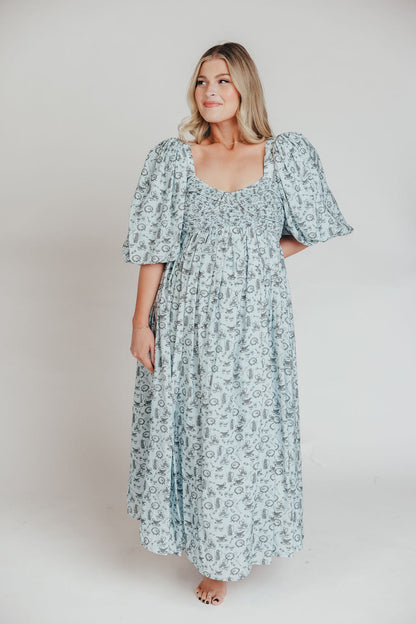 Harlow Maxi Dress in Blue Vintage Tea - Bump Friendly & Inclusive Sizing (S-3XL)