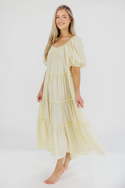 Eva Puffed Sleeve Maxi Dress in Pale Yellow - Bump Friendly & Inclusive Sizing (S-3XL)