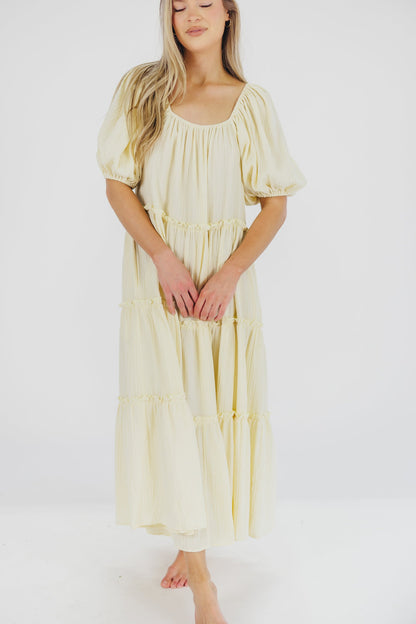 Eva Puffed Sleeve Maxi Dress in Pale Yellow - Bump Friendly & Inclusive Sizing (S-3XL)