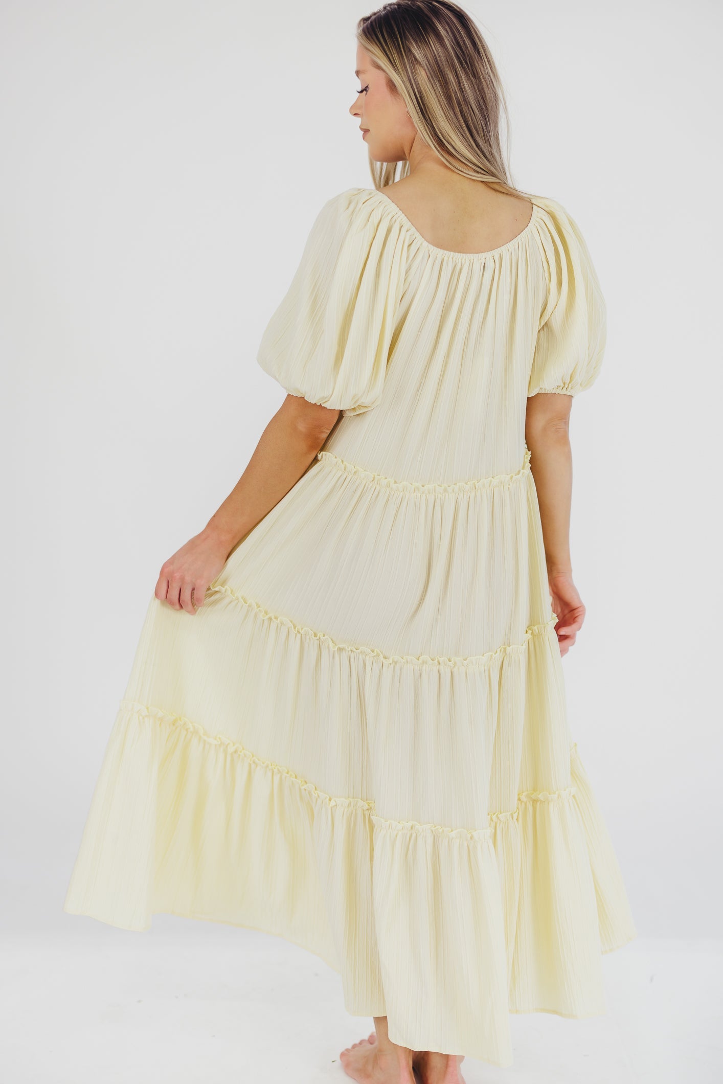 Eva Puffed Sleeve Maxi Dress in Pale Yellow - Bump Friendly & Inclusive Sizing (S-3XL)