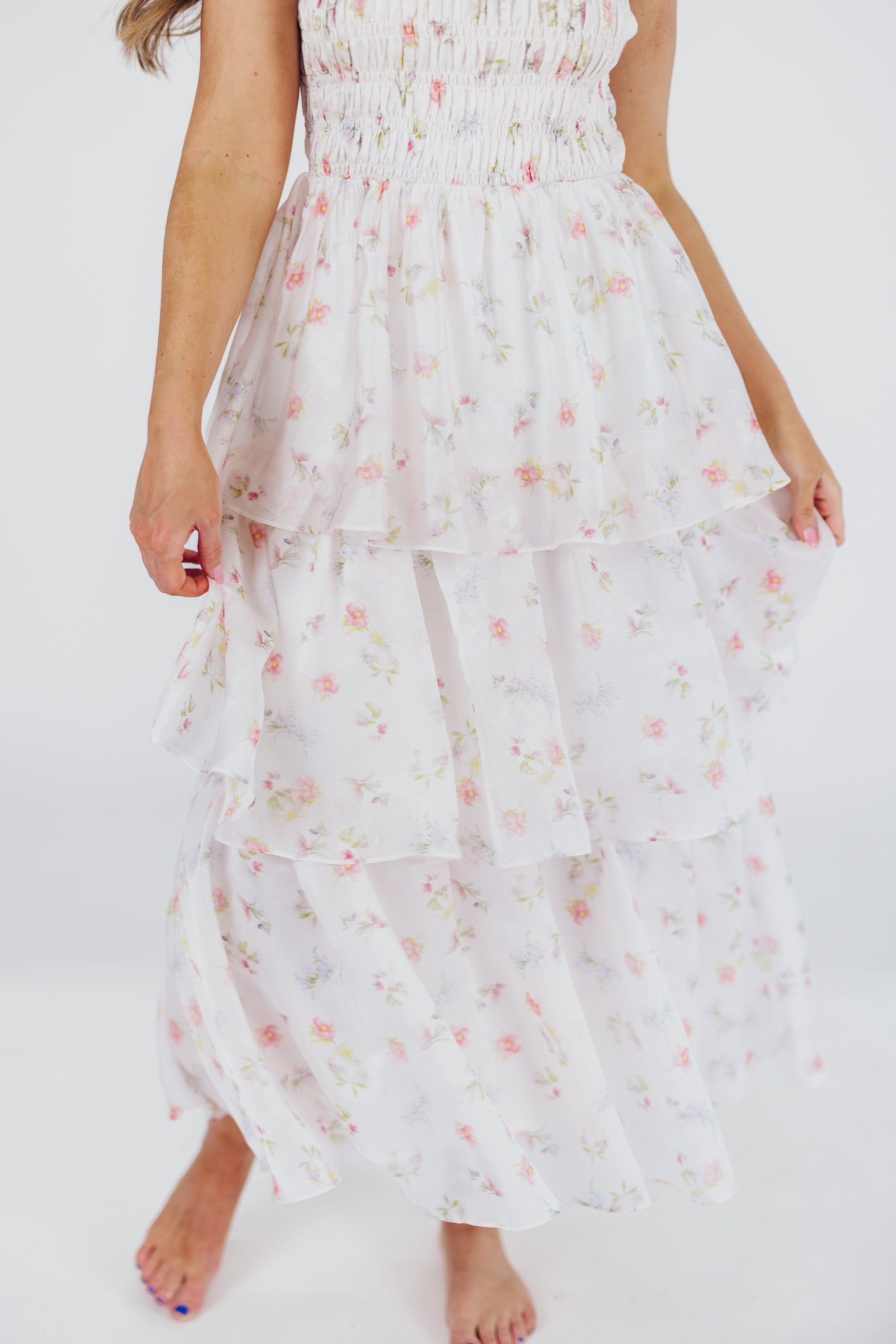 Forever & Always Midi Dress in Tiny Pink Floral - Bump Friendly & Inclusive Sizing (S-3XL)