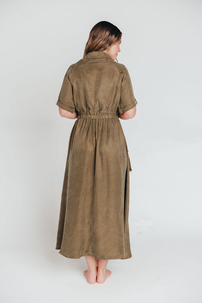 Alexis Viscose Maxi Shirt Dress in Olive - Nursing Friendly