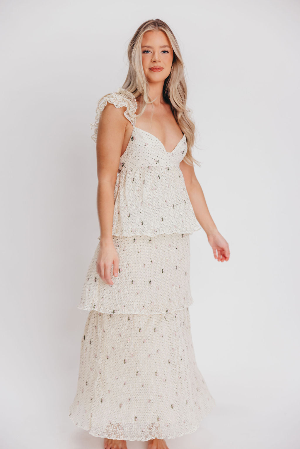 Caroline Maxi Dress in Ivory Polka Dot