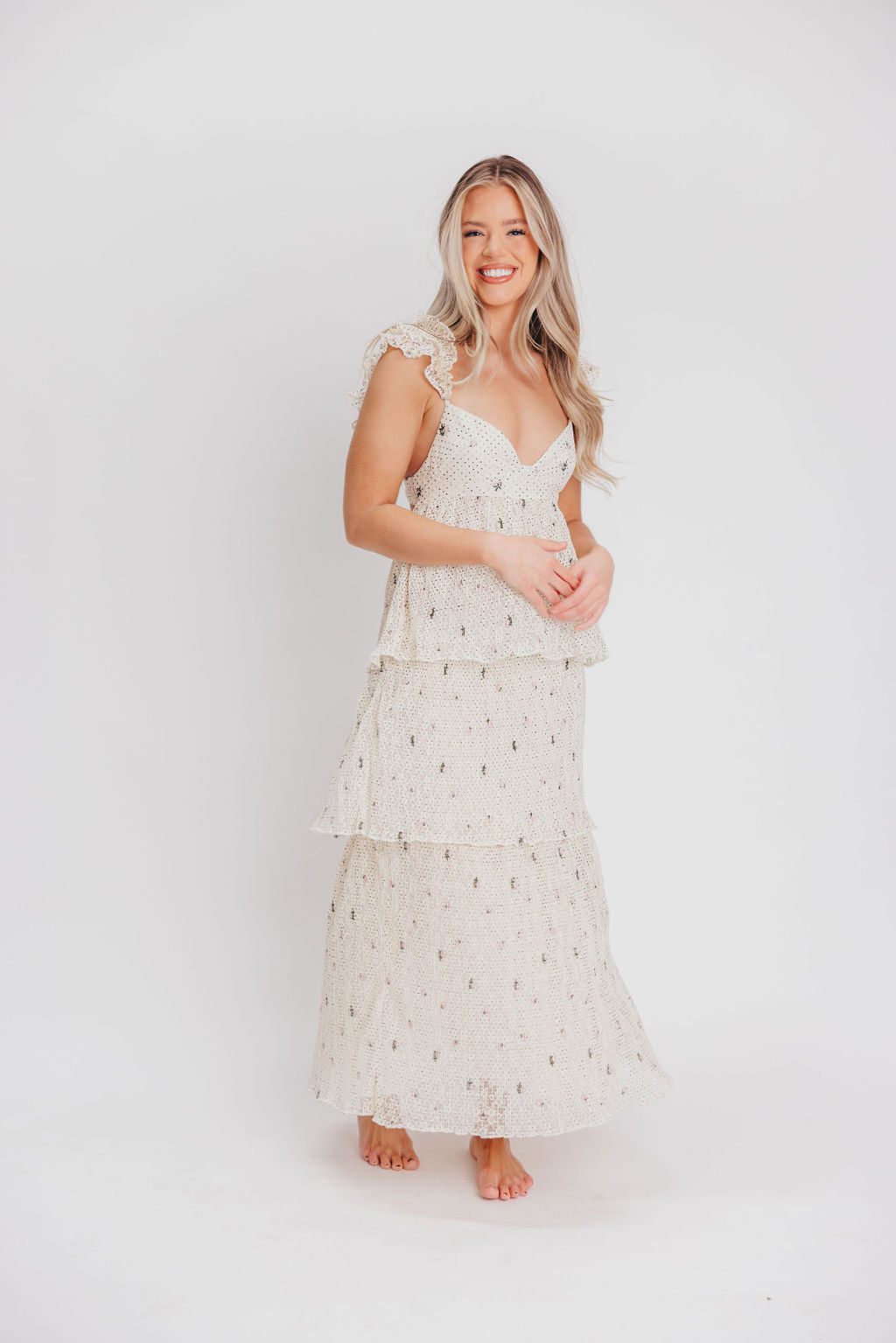 Caroline Maxi Dress in Ivory Polka Dot