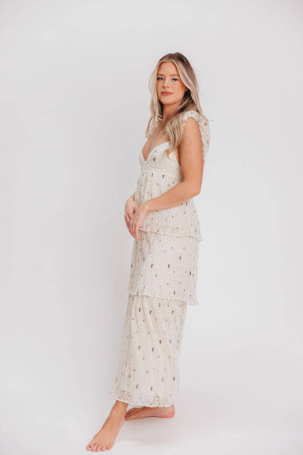 Caroline Maxi Dress in Ivory Polka Dot