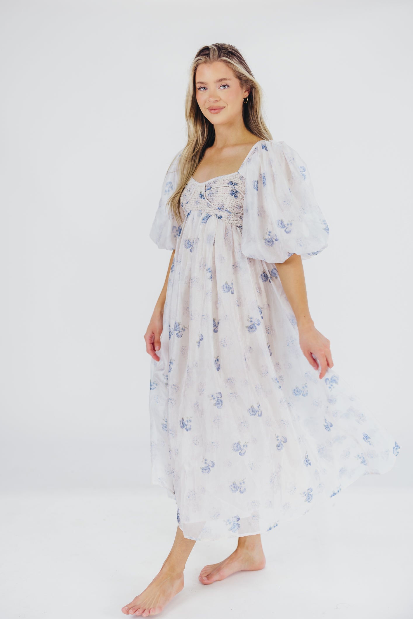 Harlow Maxi Dress in Muted Blue Floral - Bump Friendly & Inclusive Sizing (S-3XL)