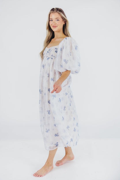 Harlow Maxi Dress in Muted Blue Floral - Bump Friendly & Inclusive Sizing (S-3XL)