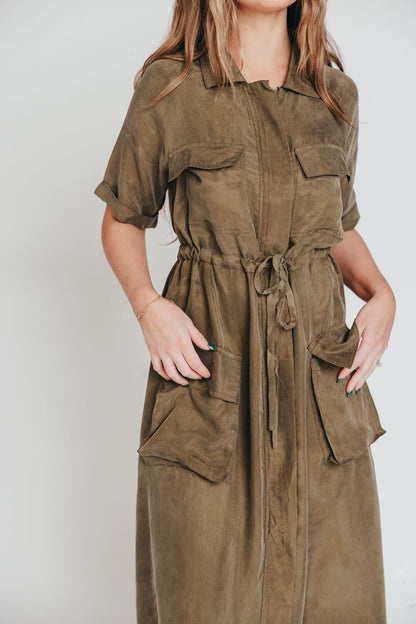 Alexis Viscose Maxi Shirt Dress in Olive - Nursing Friendly