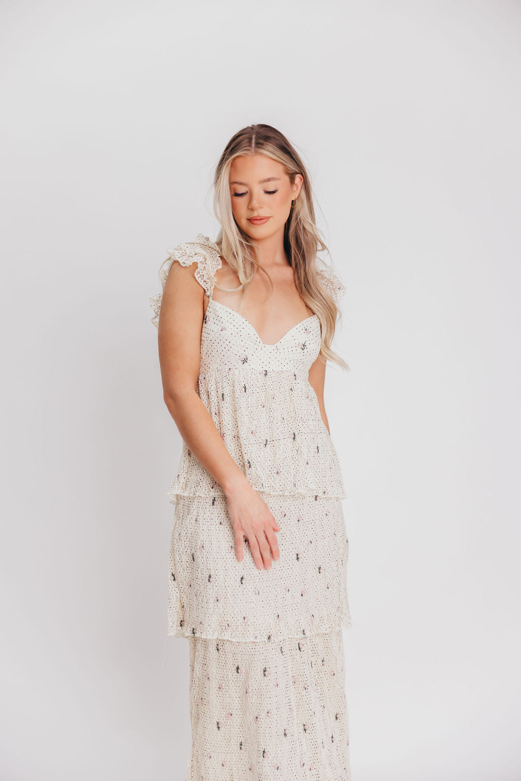 Caroline Maxi Dress in Ivory Polka Dot