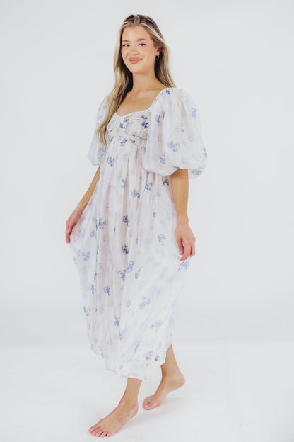 Harlow Maxi Dress in Muted Blue Floral - Bump Friendly & Inclusive Sizing (S-3XL)