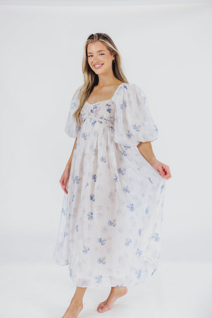 Harlow Maxi Dress in Muted Blue Floral - Bump Friendly & Inclusive Sizing (S-3XL)