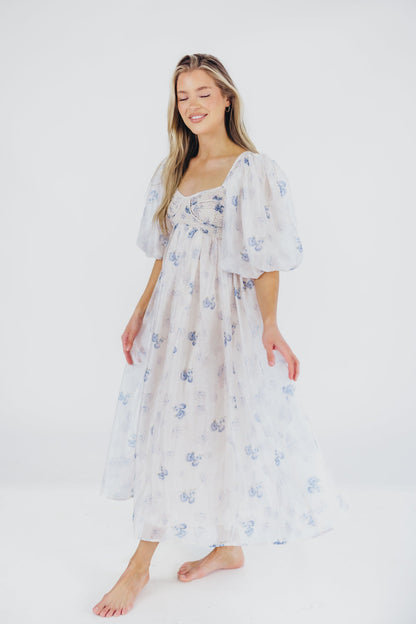 Harlow Maxi Dress in Muted Blue Floral - Bump Friendly & Inclusive Sizing (S-3XL)