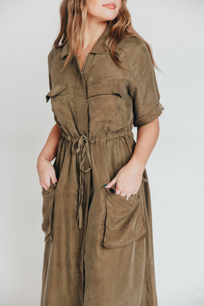 Alexis Viscose Maxi Shirt Dress in Olive - Nursing Friendly