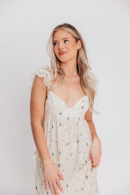 Caroline Maxi Dress in Ivory Polka Dot