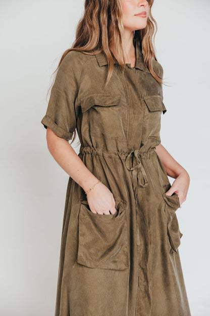 Alexis Viscose Maxi Shirt Dress in Olive - Nursing Friendly