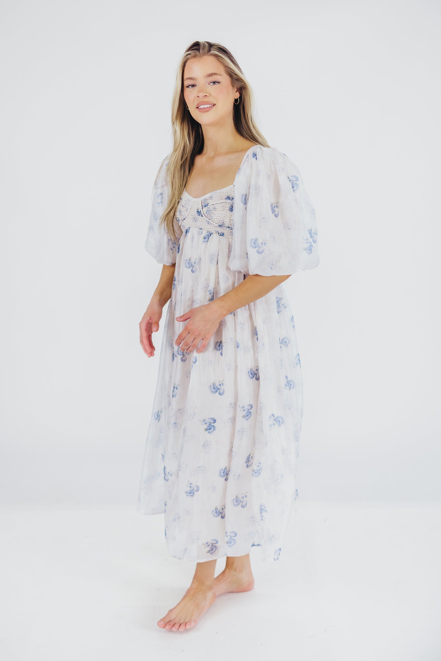 Harlow Maxi Dress in Muted Blue Floral - Bump Friendly & Inclusive Sizing (S-3XL)