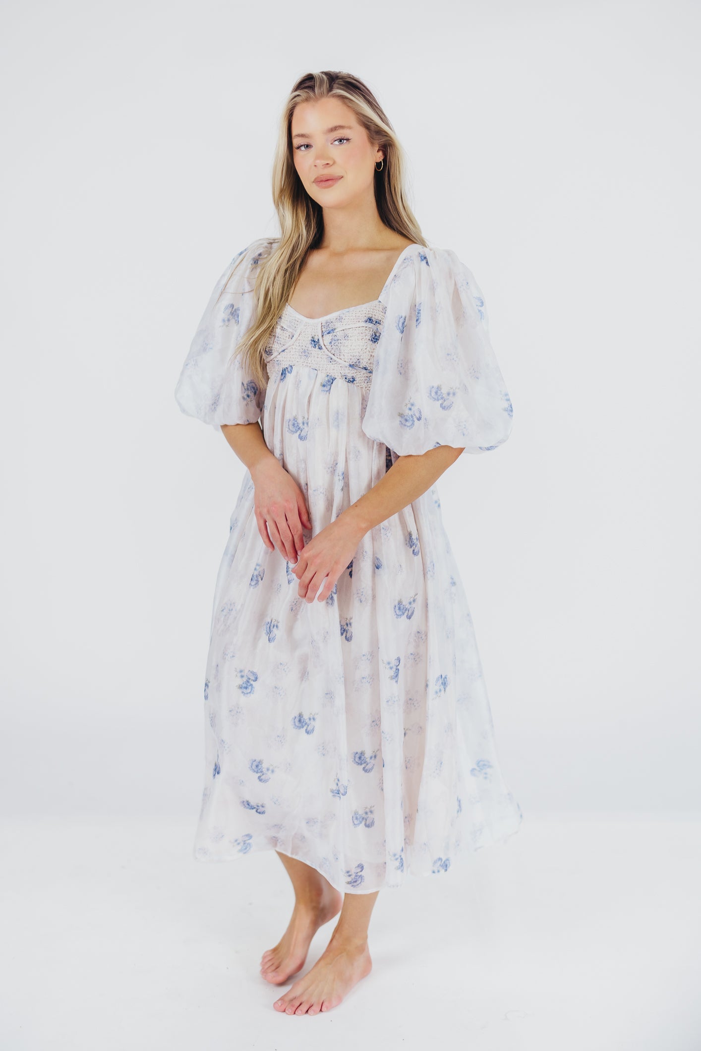 Harlow Maxi Dress in Muted Blue Floral - Bump Friendly & Inclusive Sizing (S-3XL)