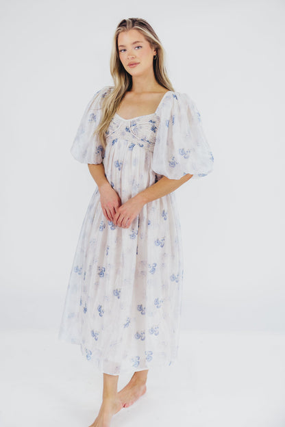 Harlow Maxi Dress in Muted Blue Floral - Bump Friendly & Inclusive Sizing (S-3XL)