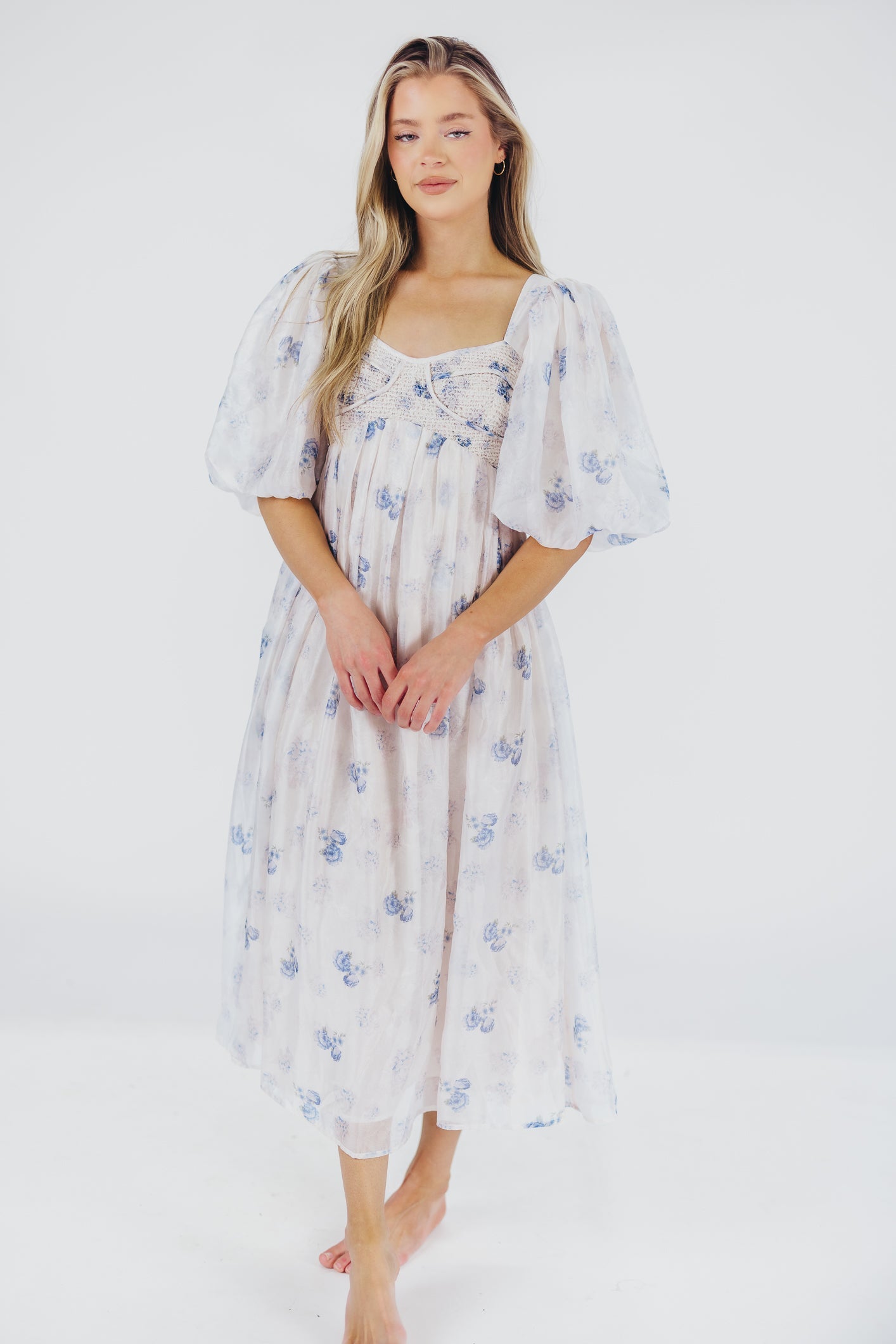 Harlow Maxi Dress in Muted Blue Floral - Bump Friendly & Inclusive Sizing (S-3XL)