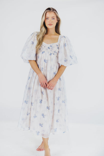 Harlow Maxi Dress in Muted Blue Floral - Bump Friendly & Inclusive Sizing (S-3XL)