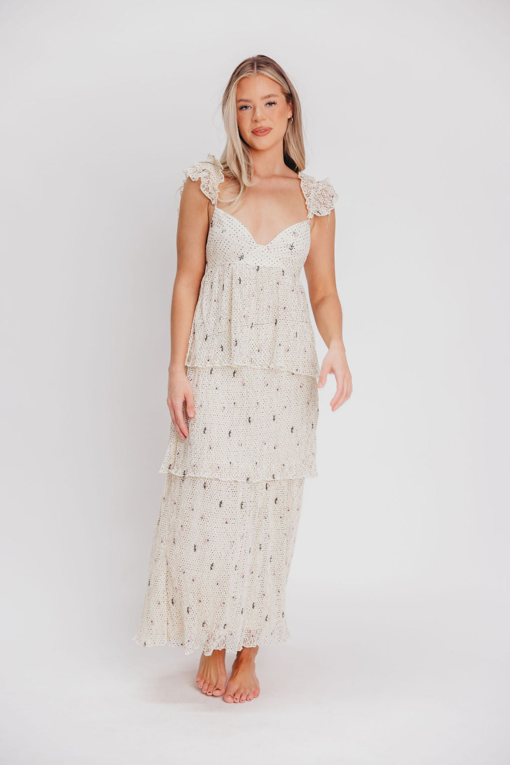 Caroline Maxi Dress in Ivory Polka Dot