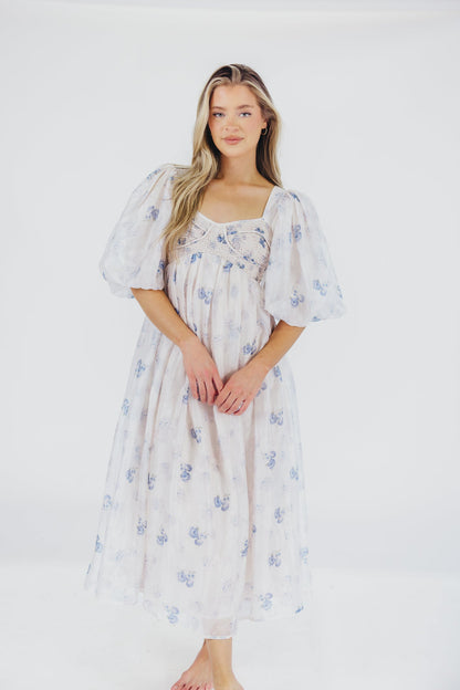 Harlow Maxi Dress in Muted Blue Floral - Bump Friendly & Inclusive Sizing (S-3XL)