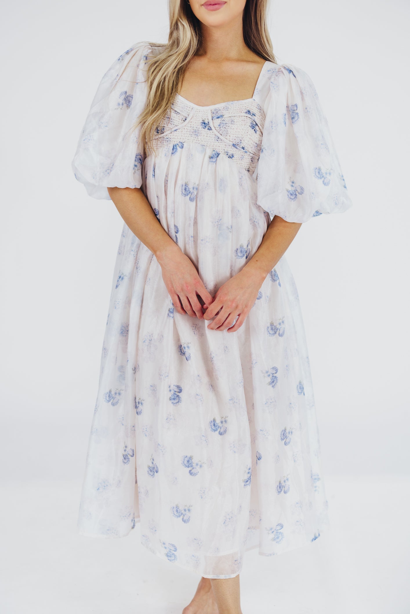 Harlow Maxi Dress in Muted Blue Floral - Bump Friendly & Inclusive Sizing (S-3XL)