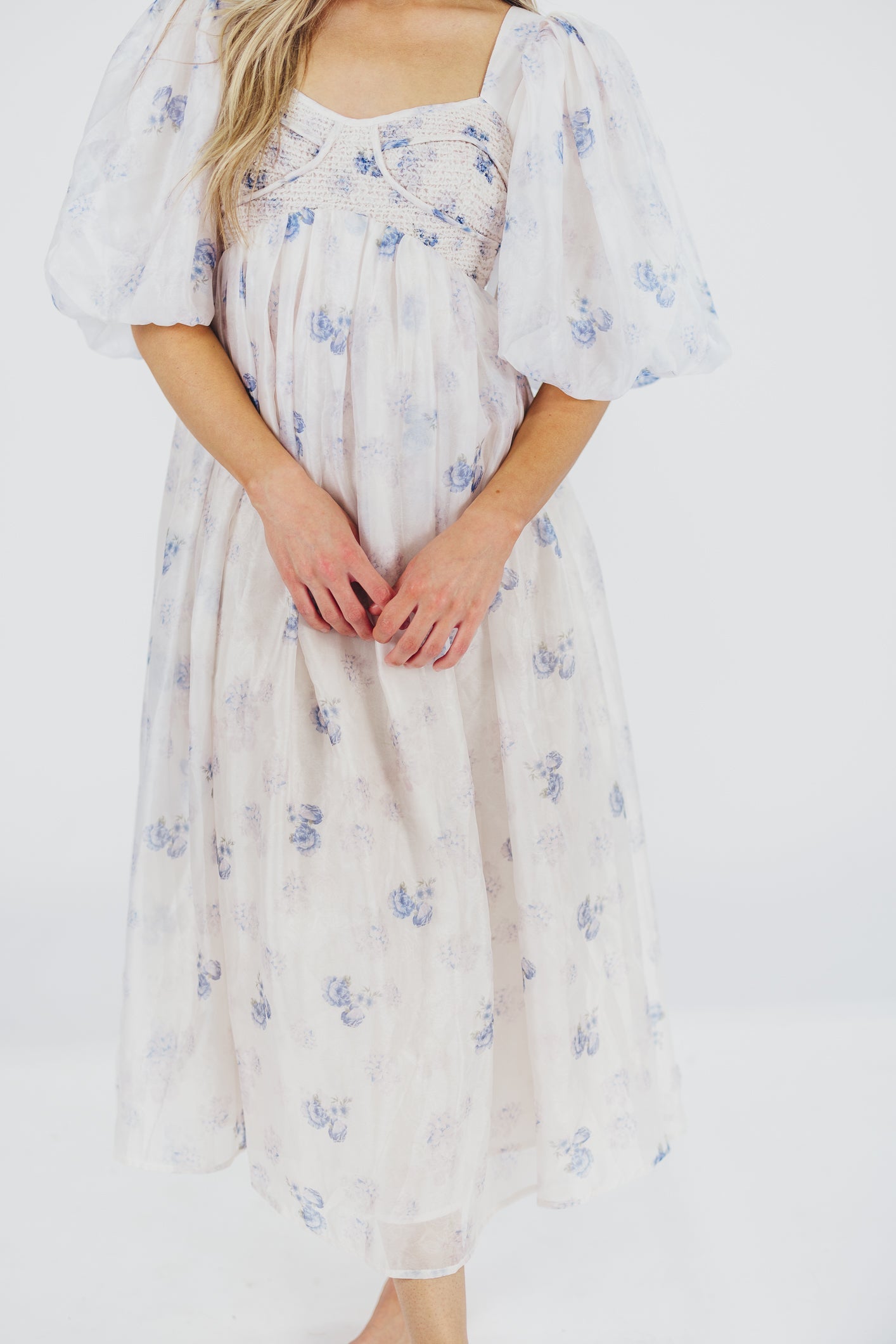 Harlow Maxi Dress in Muted Blue Floral - Bump Friendly & Inclusive Sizing (S-3XL)