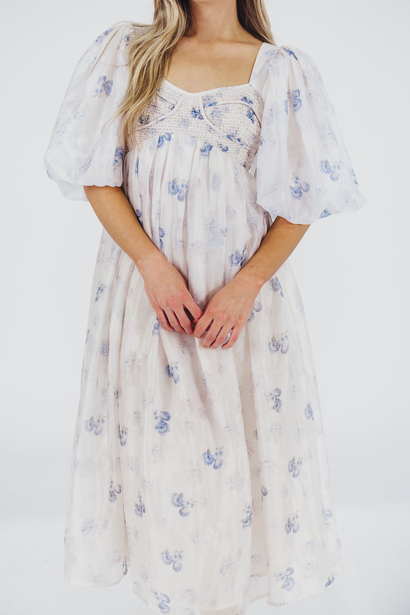 Harlow Maxi Dress in Muted Blue Floral - Bump Friendly & Inclusive Sizing (S-3XL)