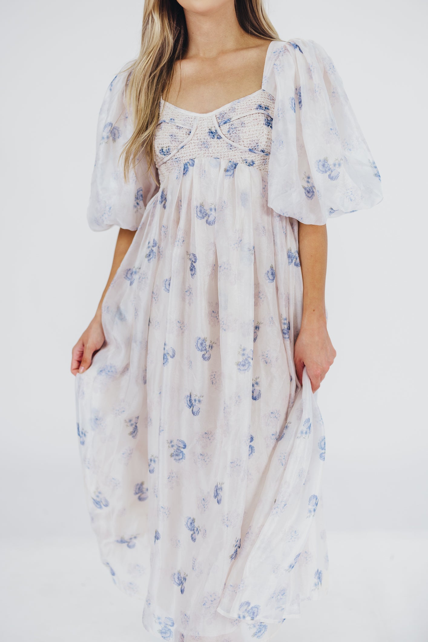 Harlow Maxi Dress in Muted Blue Floral - Bump Friendly & Inclusive Sizing (S-3XL)