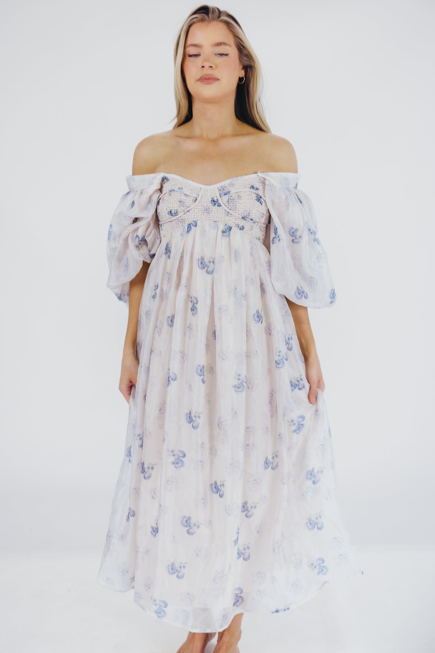 Harlow Maxi Dress in Muted Blue Floral - Bump Friendly & Inclusive Sizing (S-3XL)