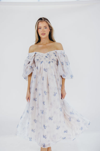 Harlow Maxi Dress in Muted Blue Floral - Bump Friendly & Inclusive Sizing (S-3XL)