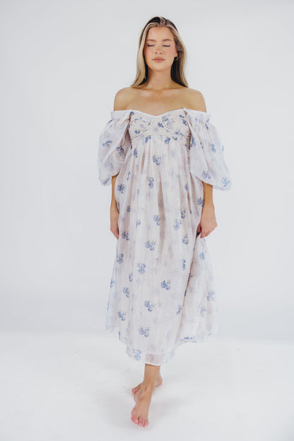 Harlow Maxi Dress in Muted Blue Floral - Bump Friendly & Inclusive Sizing (S-3XL)