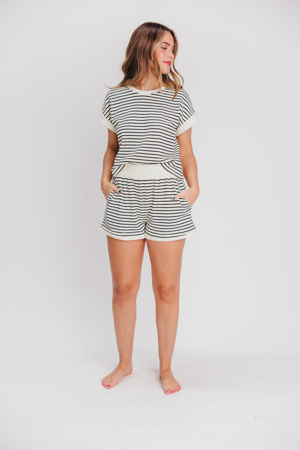 Textured Knit Top in White/Black Stripe (bottoms sold separately)