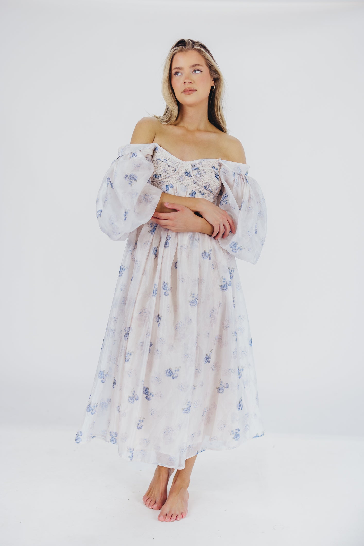 Harlow Maxi Dress in Muted Blue Floral - Bump Friendly & Inclusive Sizing (S-3XL)