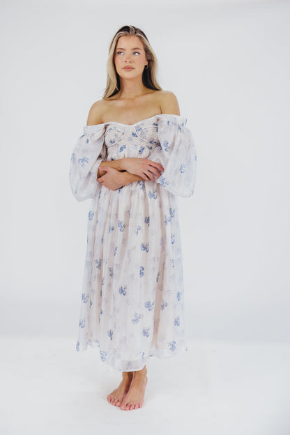 Harlow Maxi Dress in Muted Blue Floral - Bump Friendly & Inclusive Sizing (S-3XL)