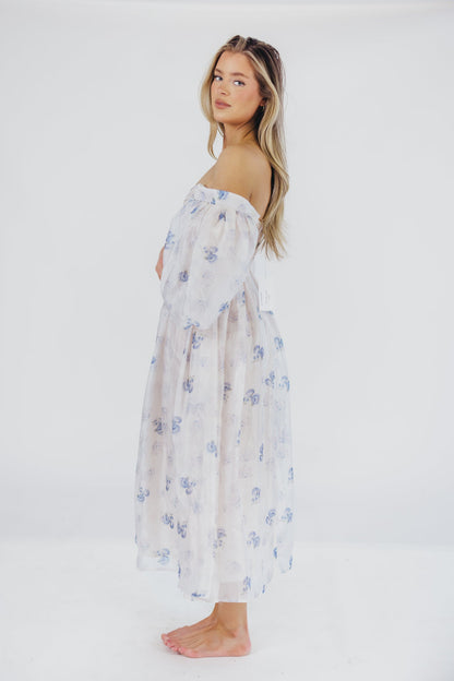 Harlow Maxi Dress in Muted Blue Floral - Bump Friendly & Inclusive Sizing (S-3XL)