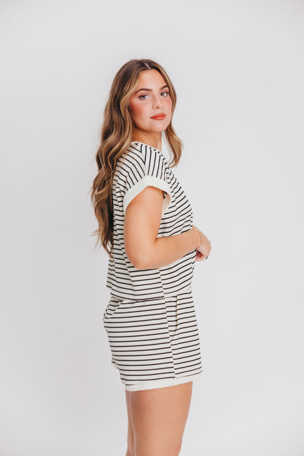 Textured Knit Top in White/Black Stripe (bottoms sold separately)