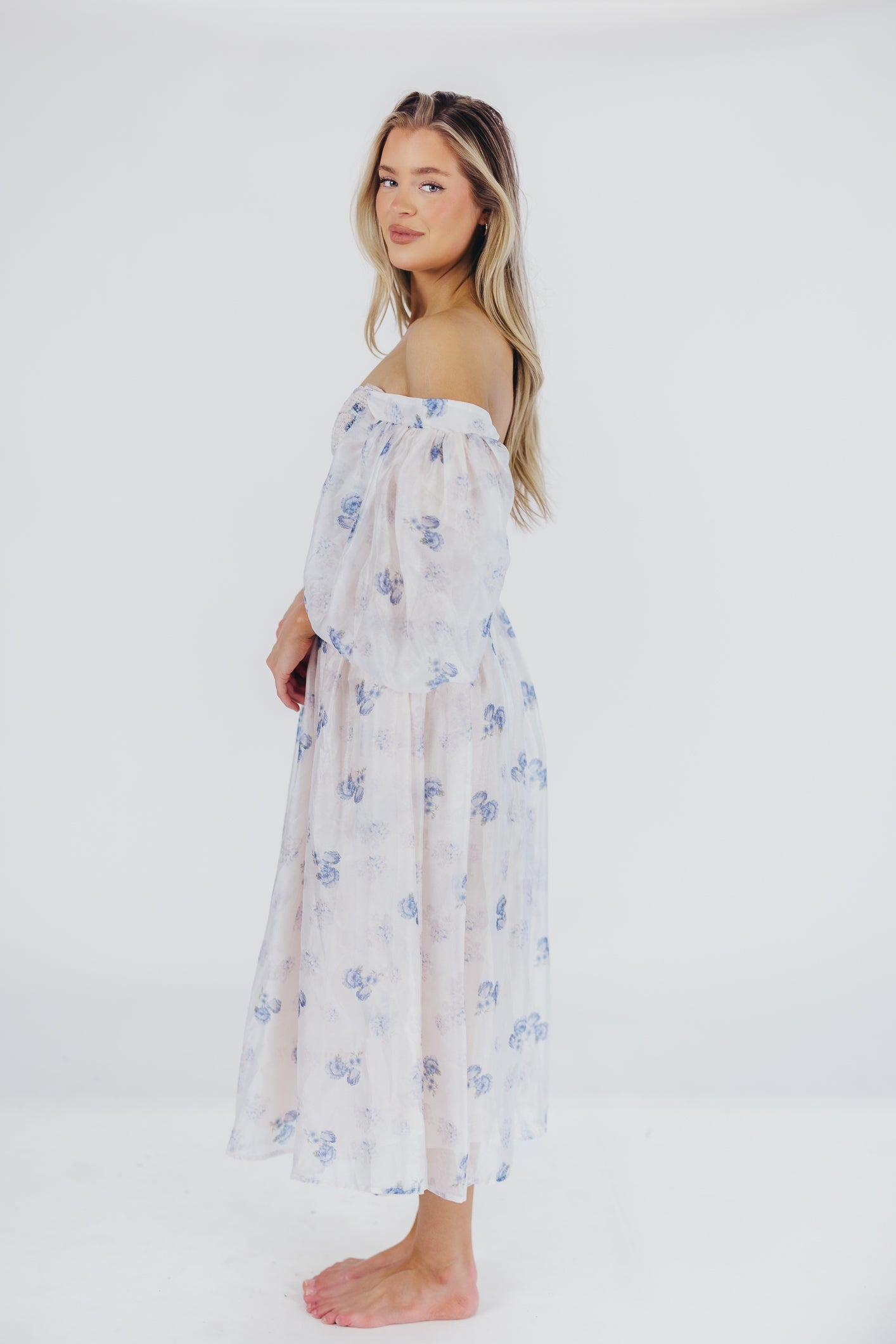 Harlow Maxi Dress in Muted Blue Floral - Bump Friendly & Inclusive Sizing (S-3XL)