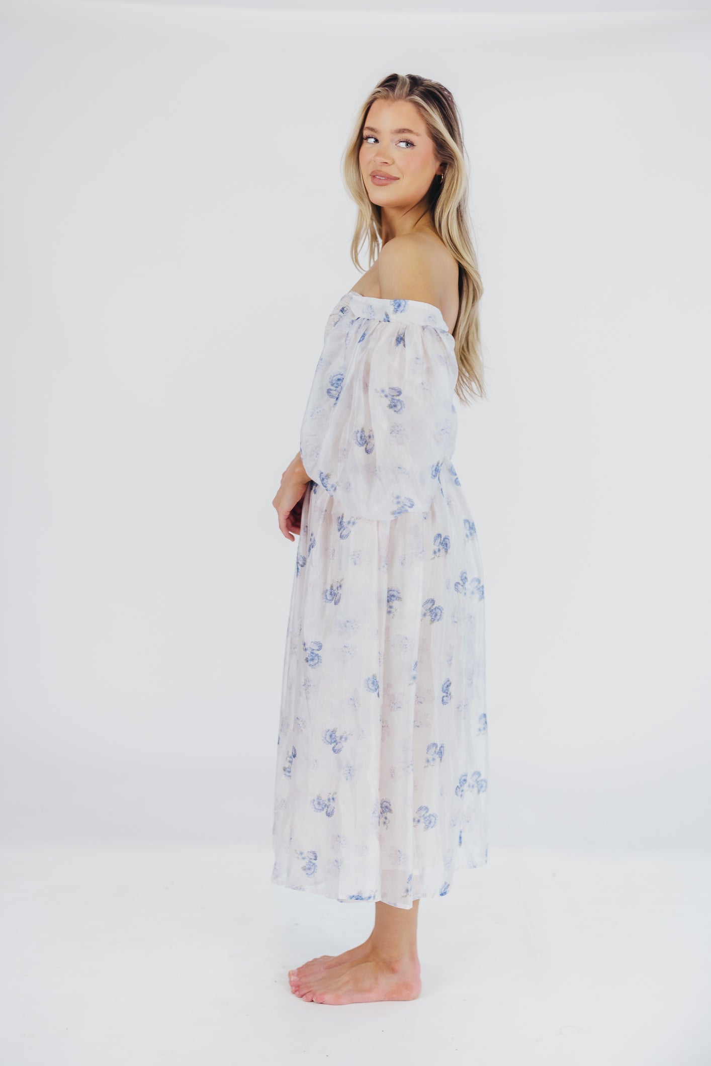 Harlow Maxi Dress in Muted Blue Floral - Bump Friendly & Inclusive Sizing (S-3XL)