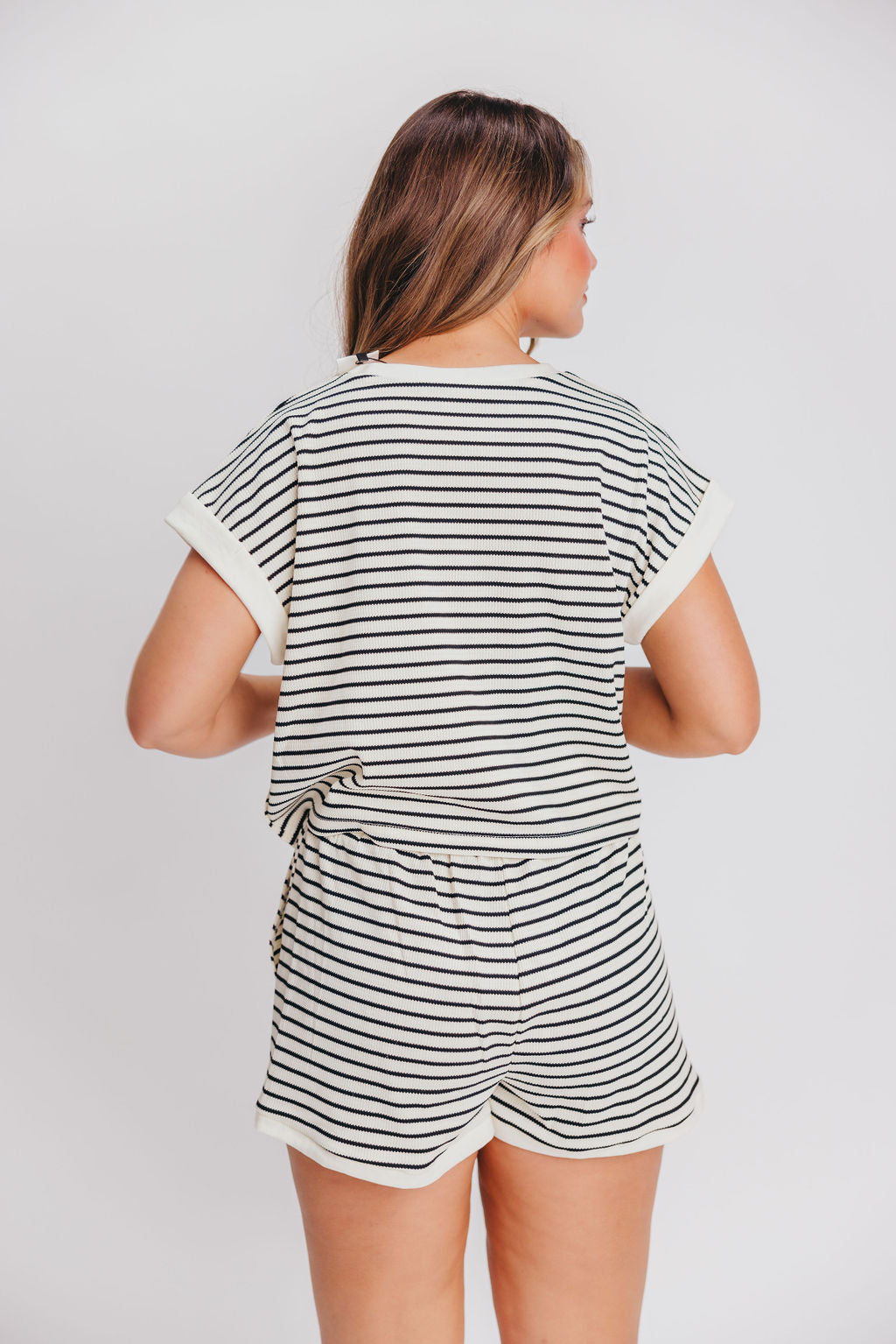 Textured Knit Top in White/Black Stripe (bottoms sold separately)