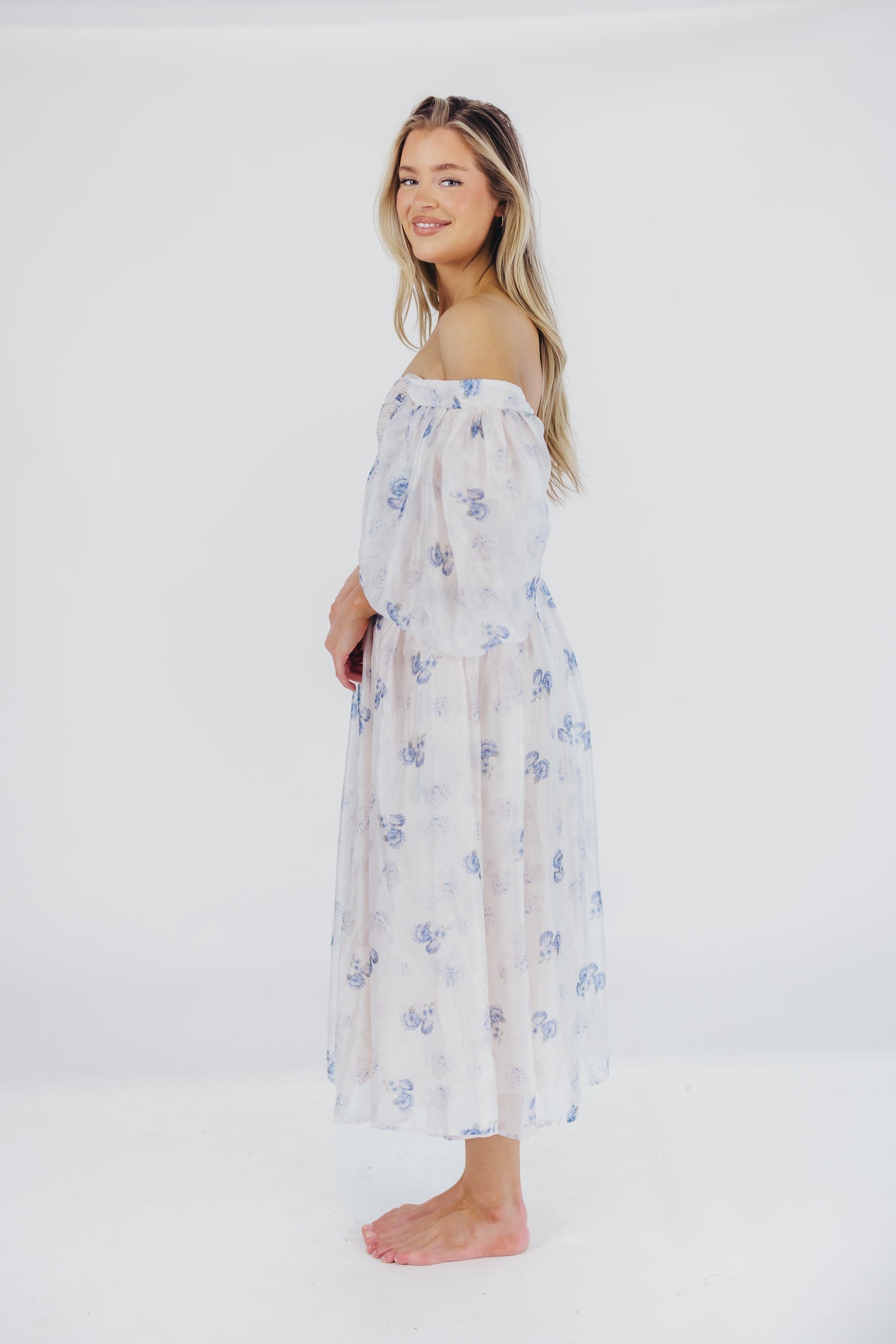 Harlow Maxi Dress in Muted Blue Floral - Bump Friendly & Inclusive Sizing (S-3XL)