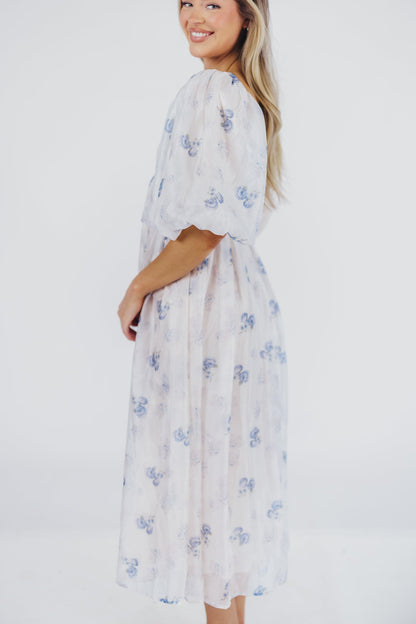 Harlow Maxi Dress in Muted Blue Floral - Bump Friendly & Inclusive Sizing (S-3XL)