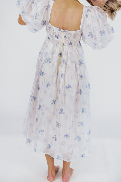 Harlow Maxi Dress in Muted Blue Floral - Bump Friendly & Inclusive Sizing (S-3XL)