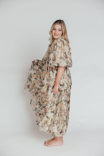 Harlow Maxi Dress in Champagne Floral - Bump Friendly & Inclusive Sizing (S-3XL)