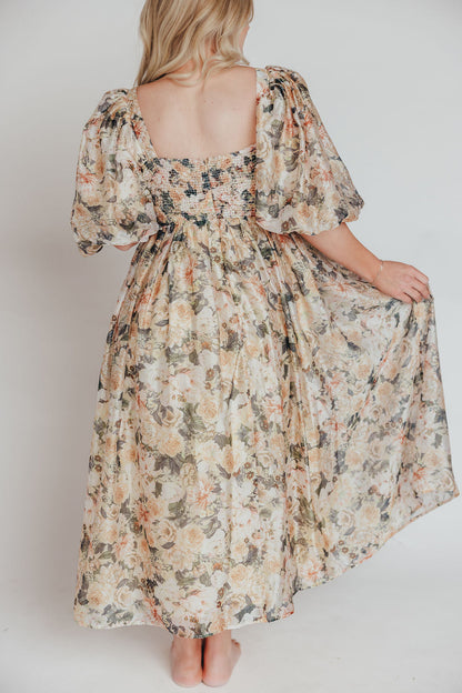 Harlow Maxi Dress in Champagne Floral - Bump Friendly & Inclusive Sizing (S-3XL)