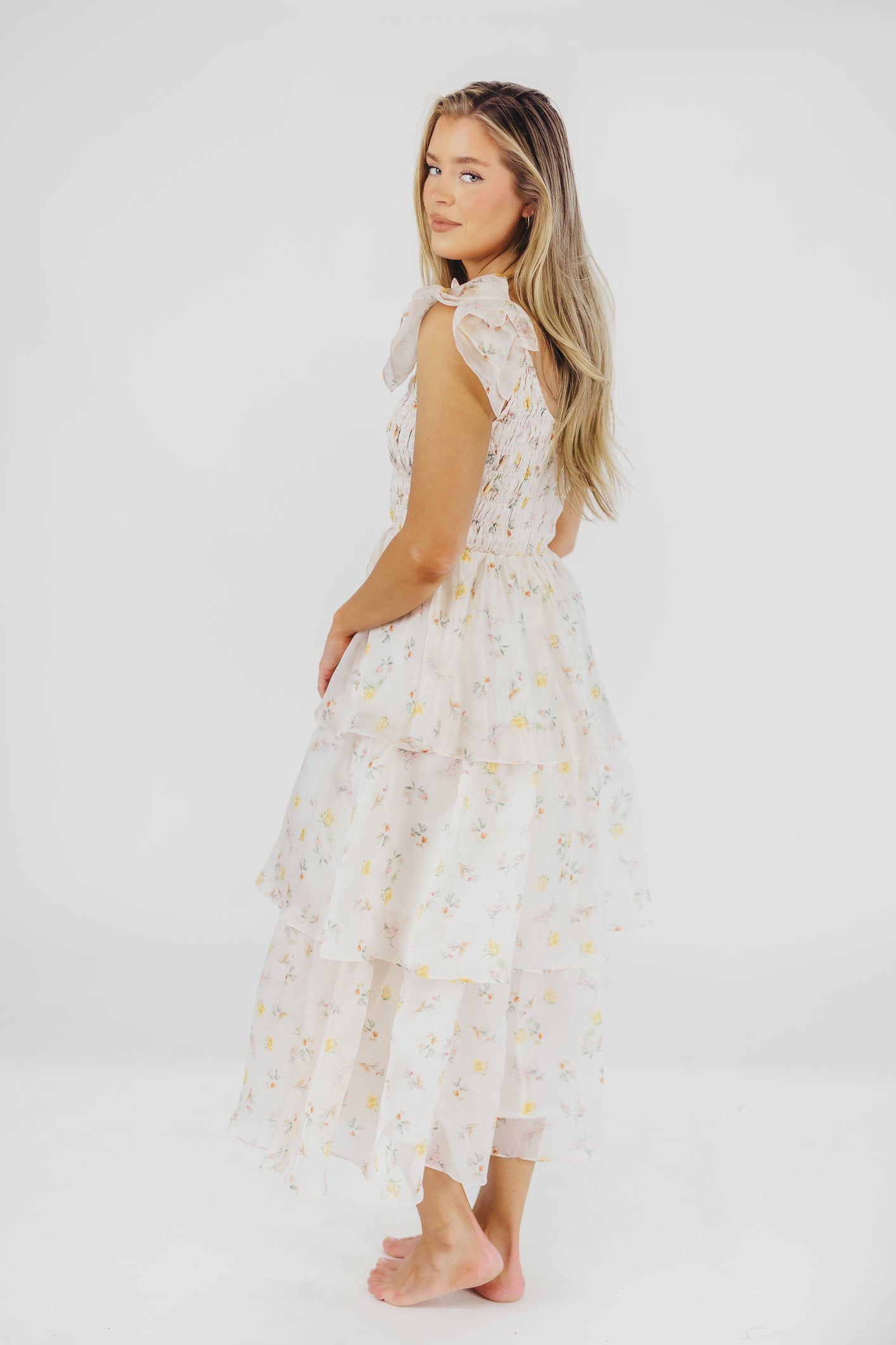 Forever & Always Midi Dress in Tiny Yellow Floral - Bump Friendly & Inclusive Sizing (S-3XL)