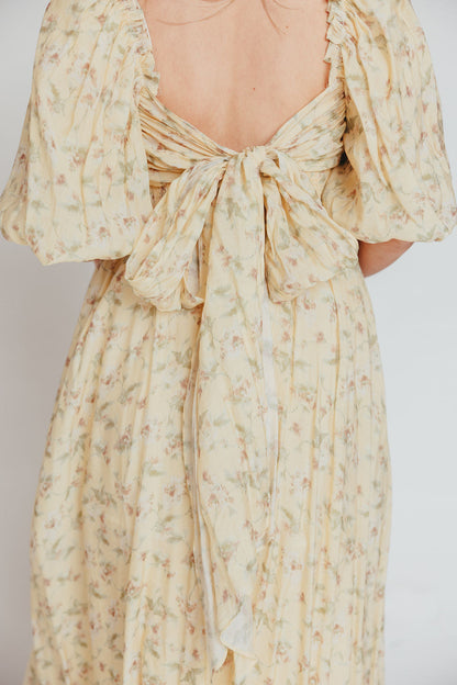 Melody Maxi Dress with Pleats and Bow Detail in Yellow Floral - Bump Friendly & Inclusive Sizing (S-3XL)