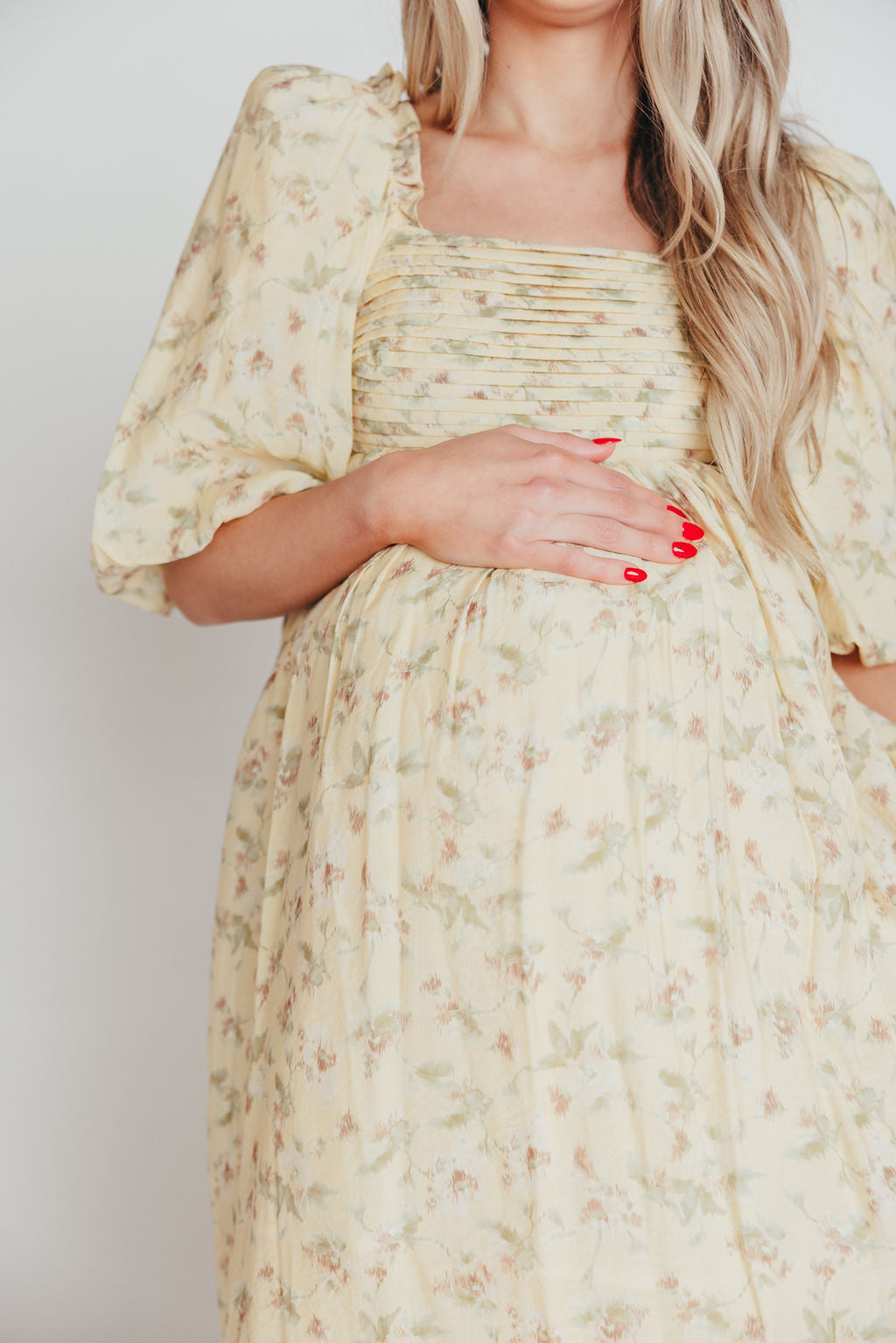 Melody Maxi Dress with Pleats and Bow Detail in Yellow Floral - Bump Friendly & Inclusive Sizing (S-3XL)