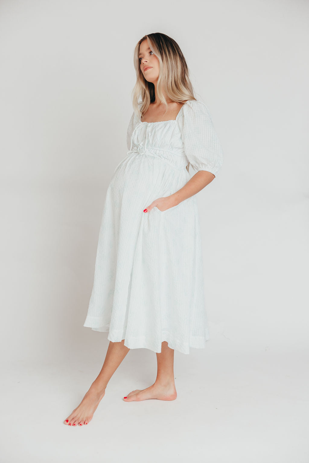 Edda Coastal Midi Dress in Sage - Bump Friendly & Inclusive Sizing (S-3XL)